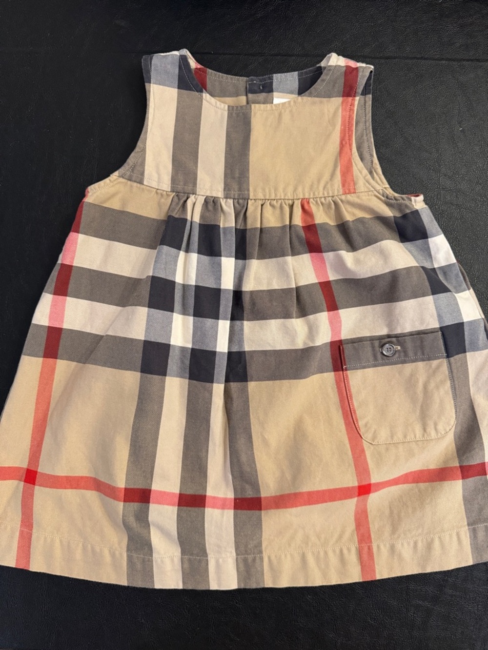 Burberry Beige Plaid Sleeveless Kids Dress with Red Accents